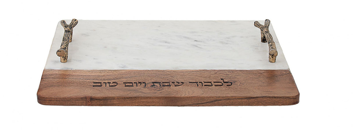Challah Board White Marble and Wood