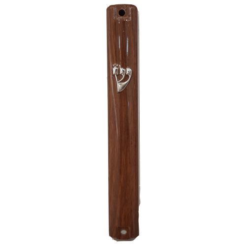 Plastic Mezuzah with Rubber Cork 12 cm-Brown Wood Design