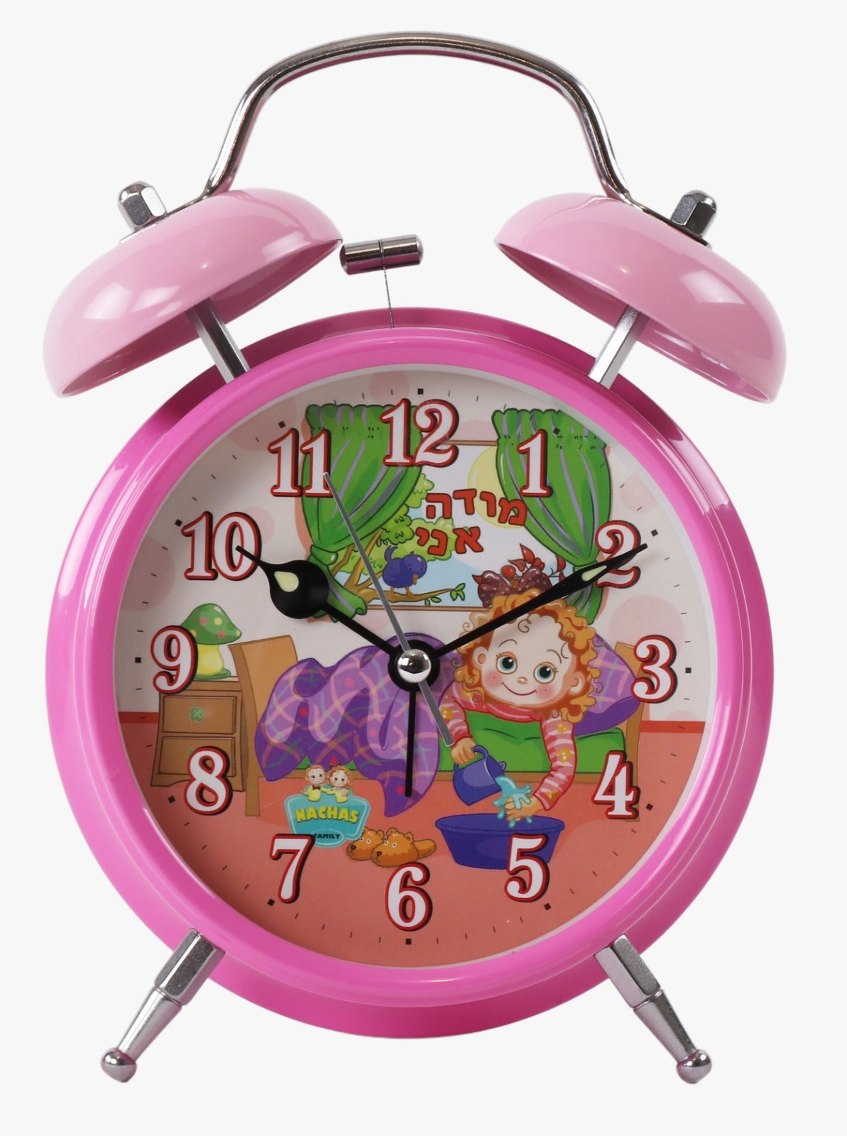 Modeh Ani Singing Alarm Clock Bell - Girl Pink 4.5x4.5 X 13/4"