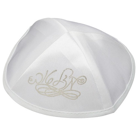White Satin Kippah 19 Cm "mazal Tov"
