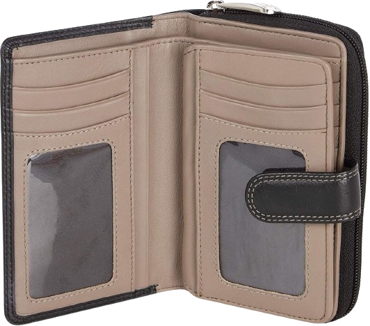 Visconti Leather Wallet - Women's Brace Wallet - RFID - Leather - 18 Cards - Colorado Collection - Black/Taupe (CD22 TP)