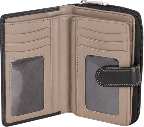 Visconti Leather Wallet - Women's Brace Wallet - RFID - Leather - 18 Cards - Colorado Collection - Black/Taupe (CD22 TP)