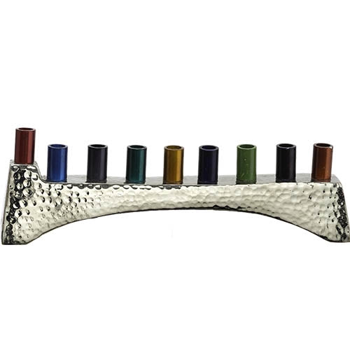 Aluminum Hannukiah For Candels 7X22 CM- Colorful Branches