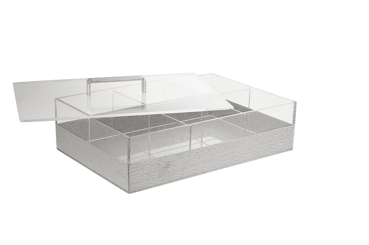 Candy Dish Silver Lucite 6 sectional