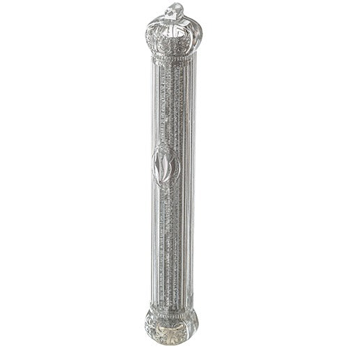 Plastic Glitter Transparent Mezuzah 20 cm with Rubber Cork - Crown