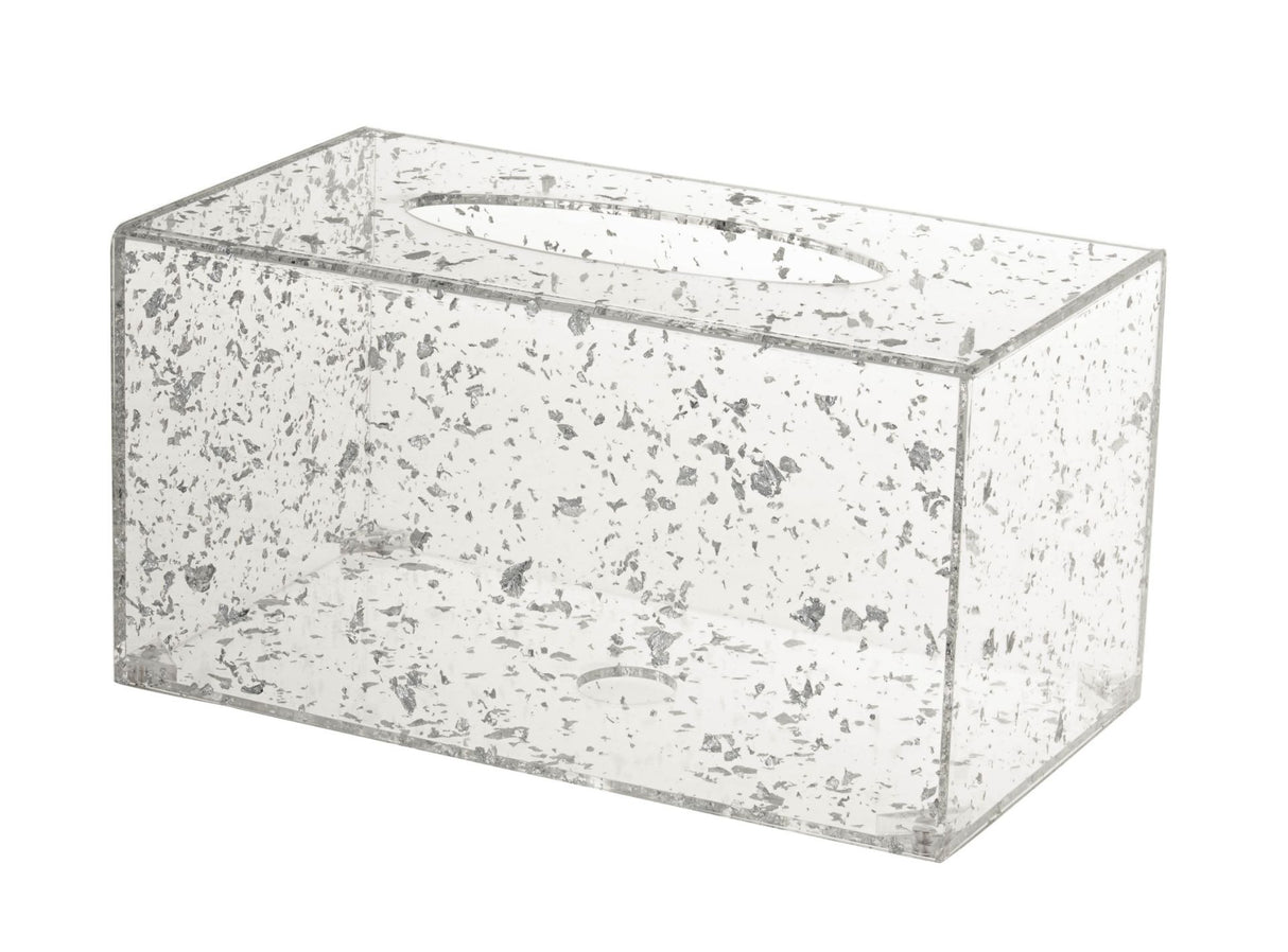 Tissue Holder Lucite Flakes Silver