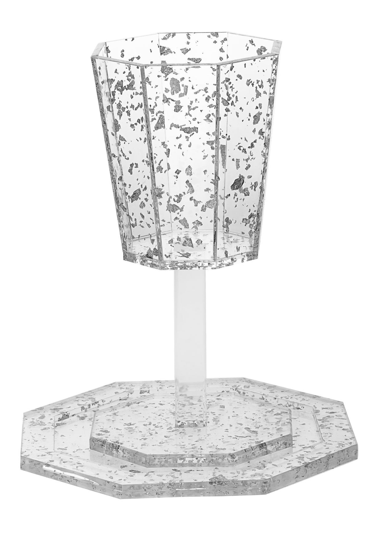 Elijah Cup and tray Lucite Flakes silver
