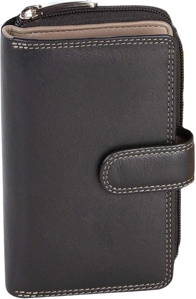 Visconti Leather Wallet - Women's Brace Wallet - RFID - Leather - 18 Cards - Colorado Collection - Black/Taupe (CD22 TP)
