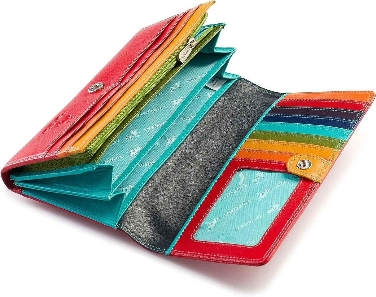 Visconti Spectrum 36 Ladies Soft Leather Wallet Large 7" x 4" x 1", Red/multi-coloured
