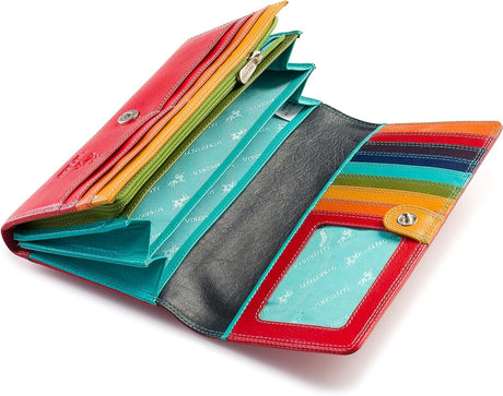 Visconti Spectrum 36 Ladies Soft Leather Wallet Large 7" x 4" x 1", Red/multi-coloured