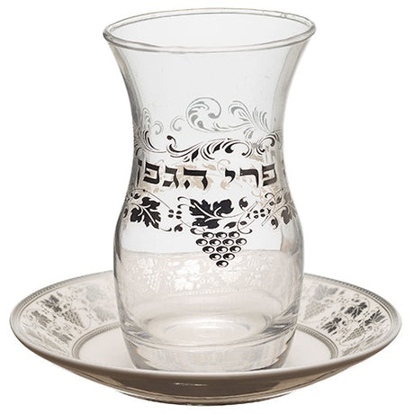 Glass Kiddush Cup 10 Cm With Ceramic Saucer
