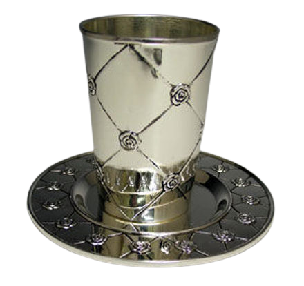 KIDDUSH CUP WITH TRAY , DIAMOND SHAPE