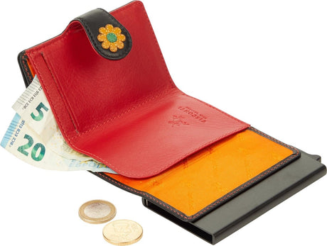 Visconti Leather Card Holder - Card Holder for Men and Women - Wallet RFID - Black Daisy (DS84)