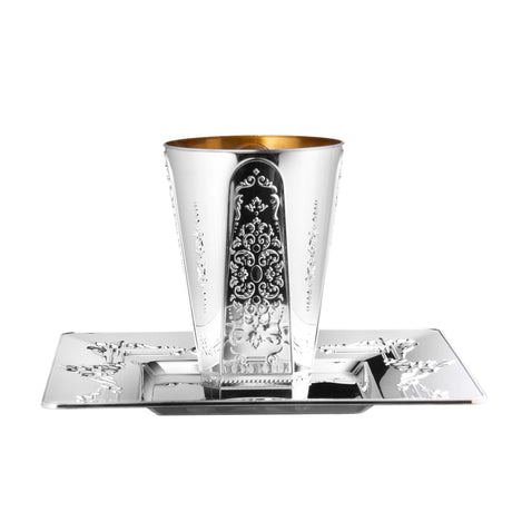 Regal - 5 Elegant Silver Wine Cups With Square Saucers 150ml / 5oz