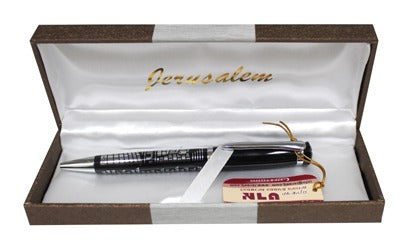 Elegant Black Pen Inscribed With Silver “anna Be’koach” With "jerusalem" Design 13.5 Cm- Hebrew