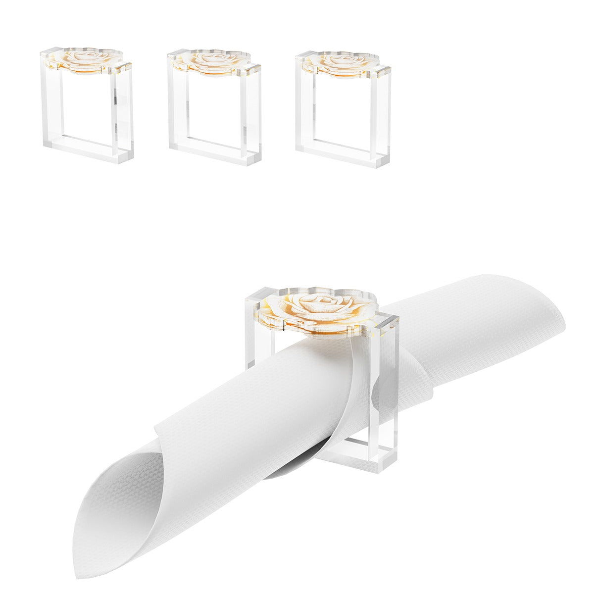 CREAM ROSE NAPKIN RINGS SET OF 4