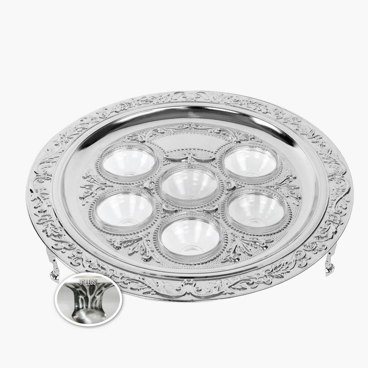 Passover/Pesach (Kaarah) Platter/Tray With Glass Platter /Trays Standoff (Silver Plated) 39.5 Cm