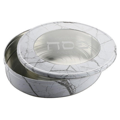 Round Tin Matzah Box 34 cm with print and plaque