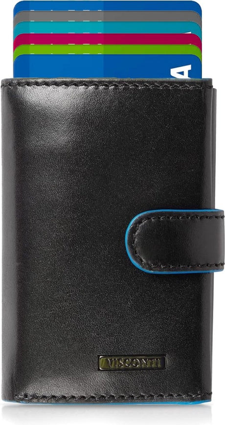 Visconti Leather Card Holder - Card Holder for Men and Women - Wallet RFID - Black (ALP97 Blk)