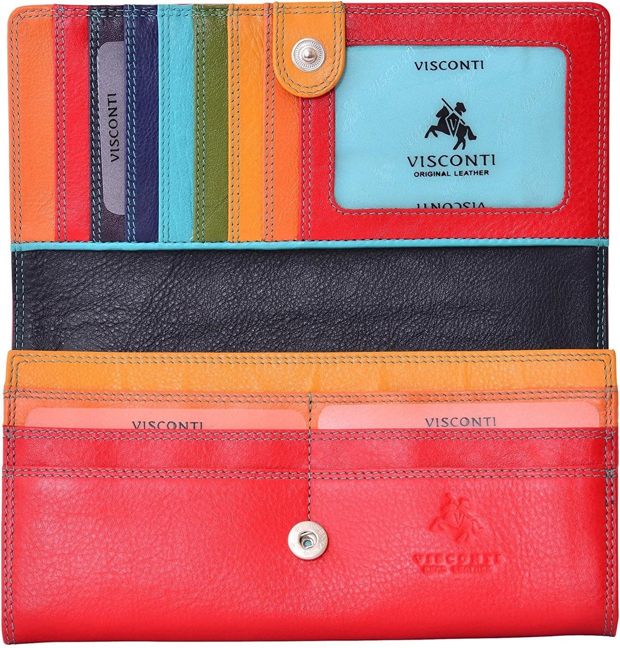 Visconti Spectrum 36 Ladies Soft Leather Wallet Large 7" x 4" x 1", Red/multi-coloured