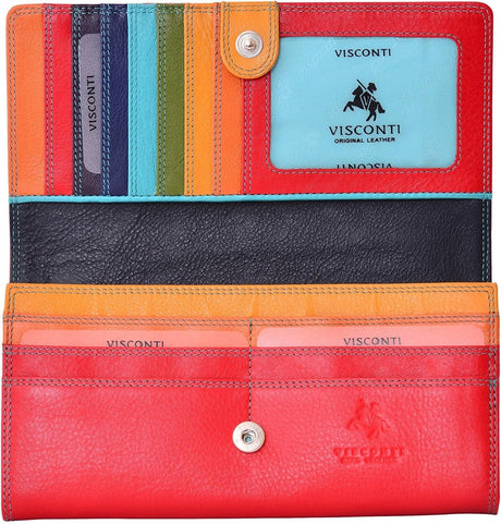 Visconti Spectrum 36 Ladies Soft Leather Wallet Large 7" x 4" x 1", Red/multi-coloured