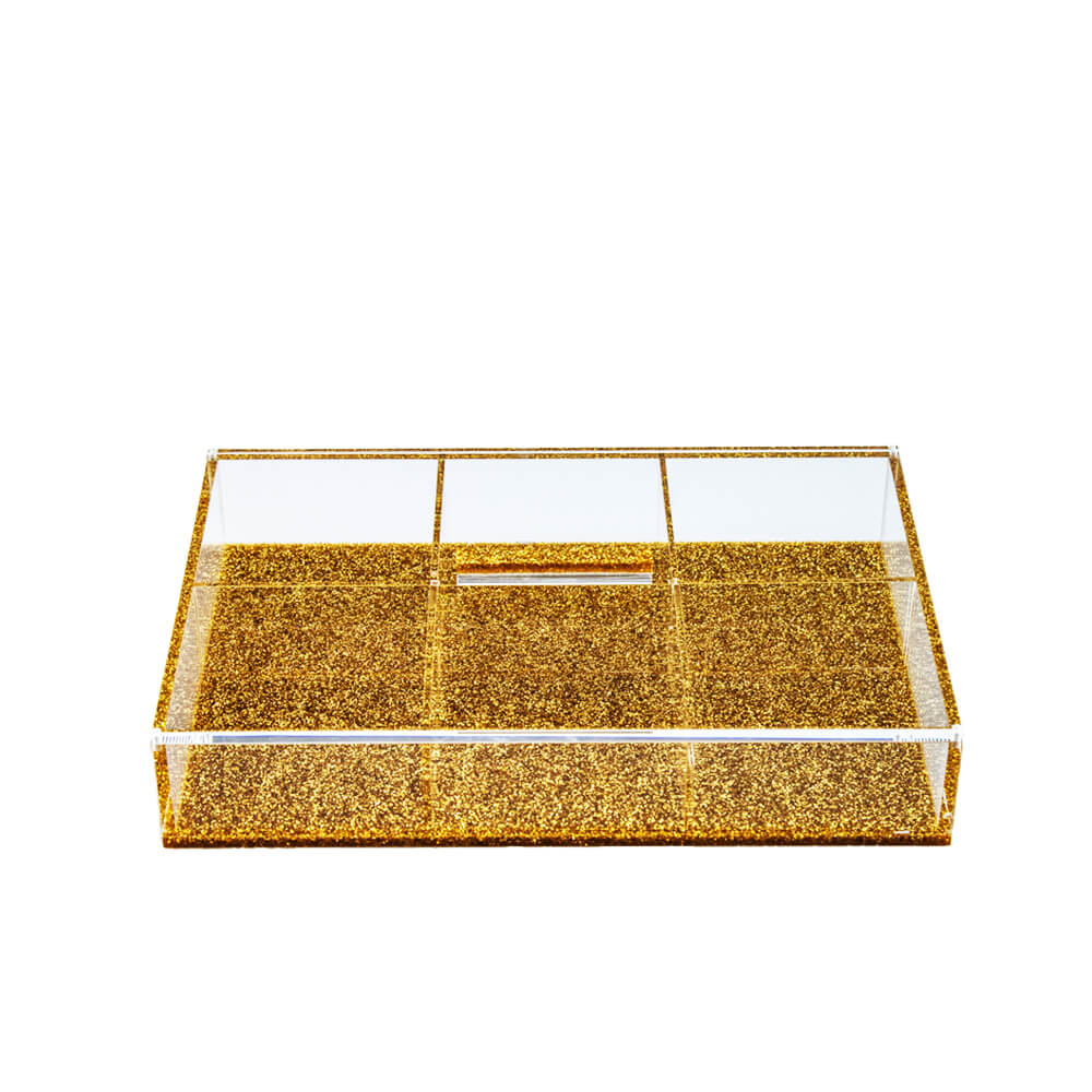 6 Compartment Dish With Magnetic Lid Gold Glitter