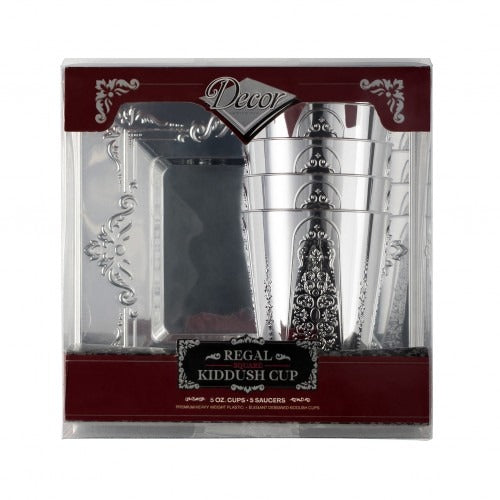 Regal - 5 Elegant Silver Wine Cups With Square Saucers 150ml / 5oz