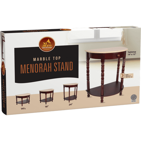 Menorah Stand/Table (Mahogany) With Drawer 2 Heights Legs Sets & Marble Tabletop