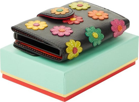 Visconti Leather Card Holder - Card Holder for Men and Women - Wallet RFID - Black Daisy (DS84)