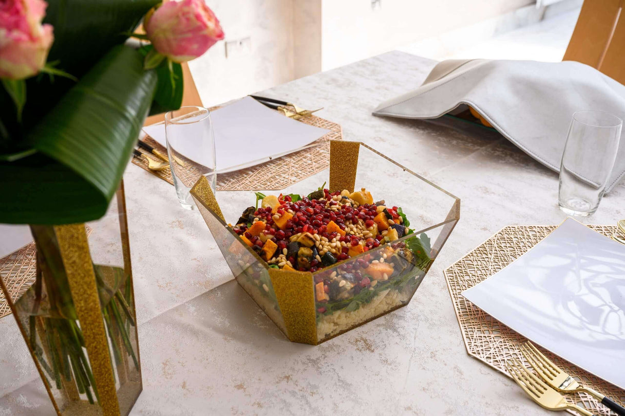 Salad Bowl With Lid Gold Glitter (Large)