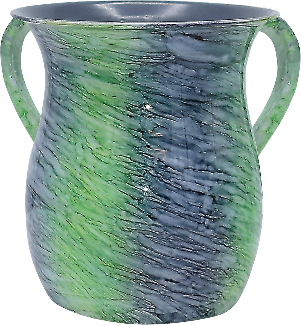 Stainless Steel Netilat Yadayim Cup – Aquatic Blue Green Painted Design