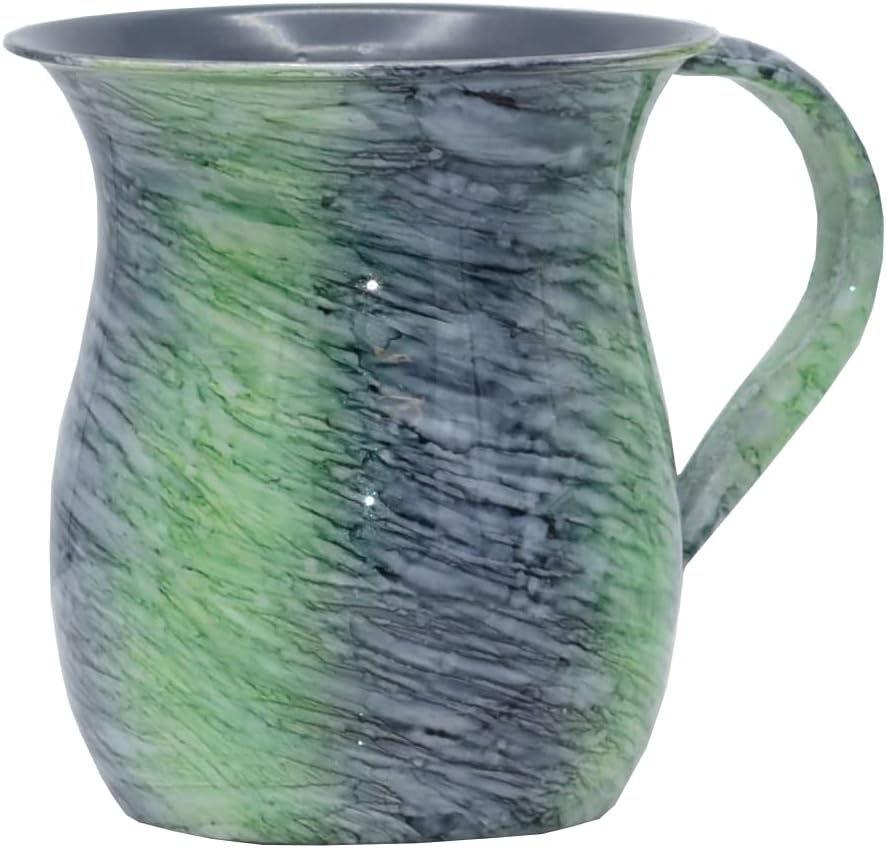 Stainless Steel Netilat Yadayim Cup – Aquatic Blue Green Painted Design