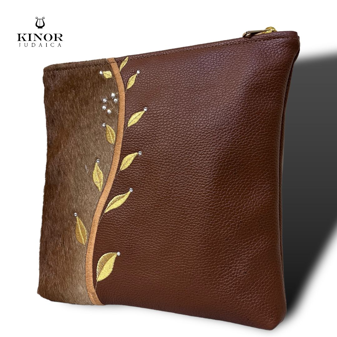 CHASSID STYLE TEFILLIN BAG LEATHER & FUR IN BROWN ( SHELF PRICE ONLY ) NON PERSONALISED