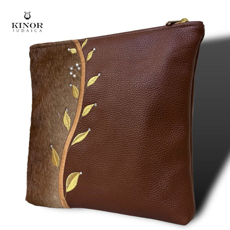 CHASSID STYLE TEFILLIN BAG LEATHER & FUR IN BROWN ( SHELF PRICE ONLY ) NON PERSONALISED