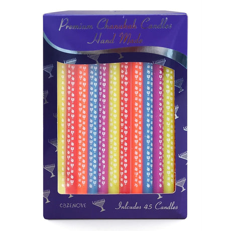 Premium Hanukkah Candles, Multicolour Dreidel Art, 45 Pack, 14cm
