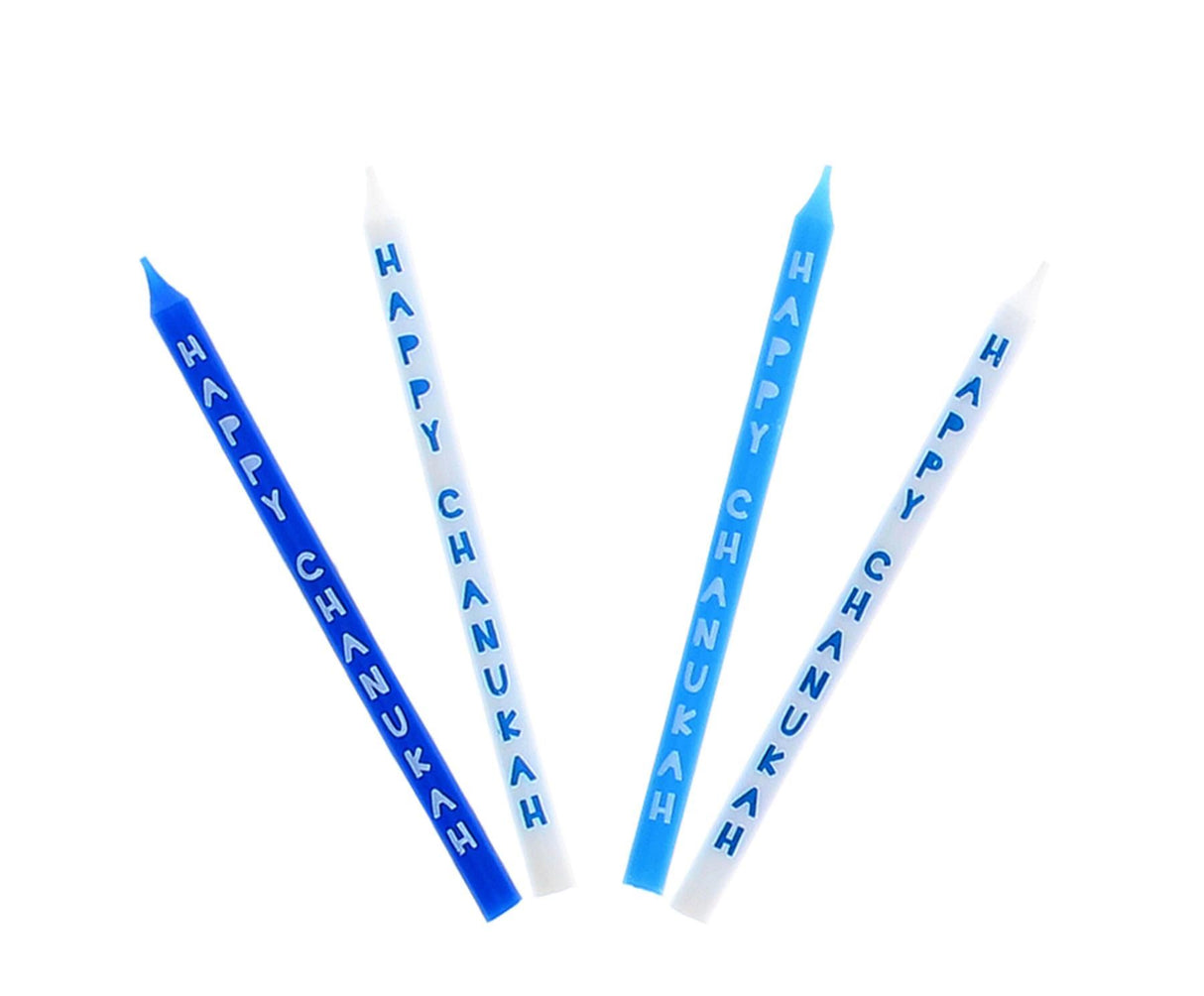 Premium Hanukkah Candles, Happy Chanukah Blue & White, 45 Pack, 14cm