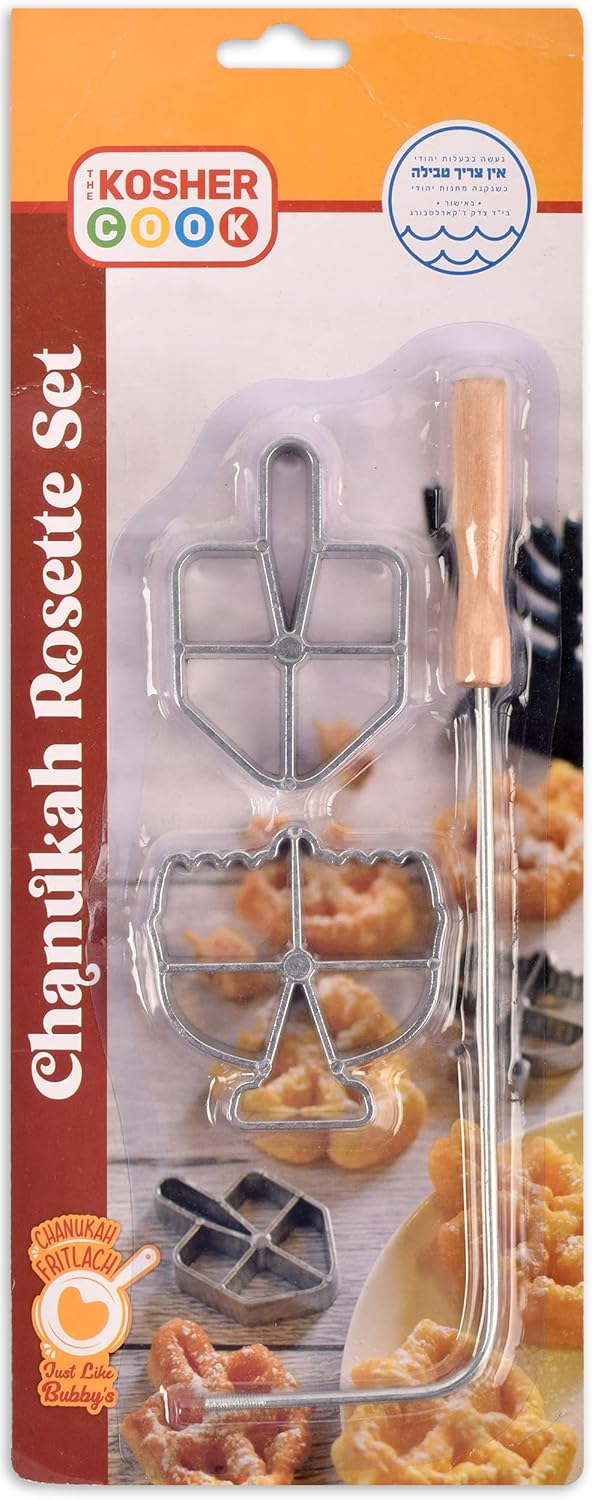 Chanukah Fritlach Rosette Maker - Stainless Steel Rosette Iron Set With Handle