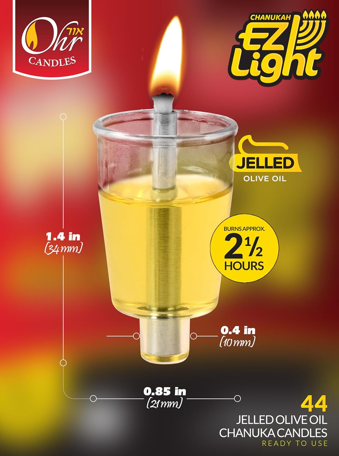 Pre-Filled Menorah Oil Cup Candles - Hanukkah Candles EZ Lights - Jelled 100%