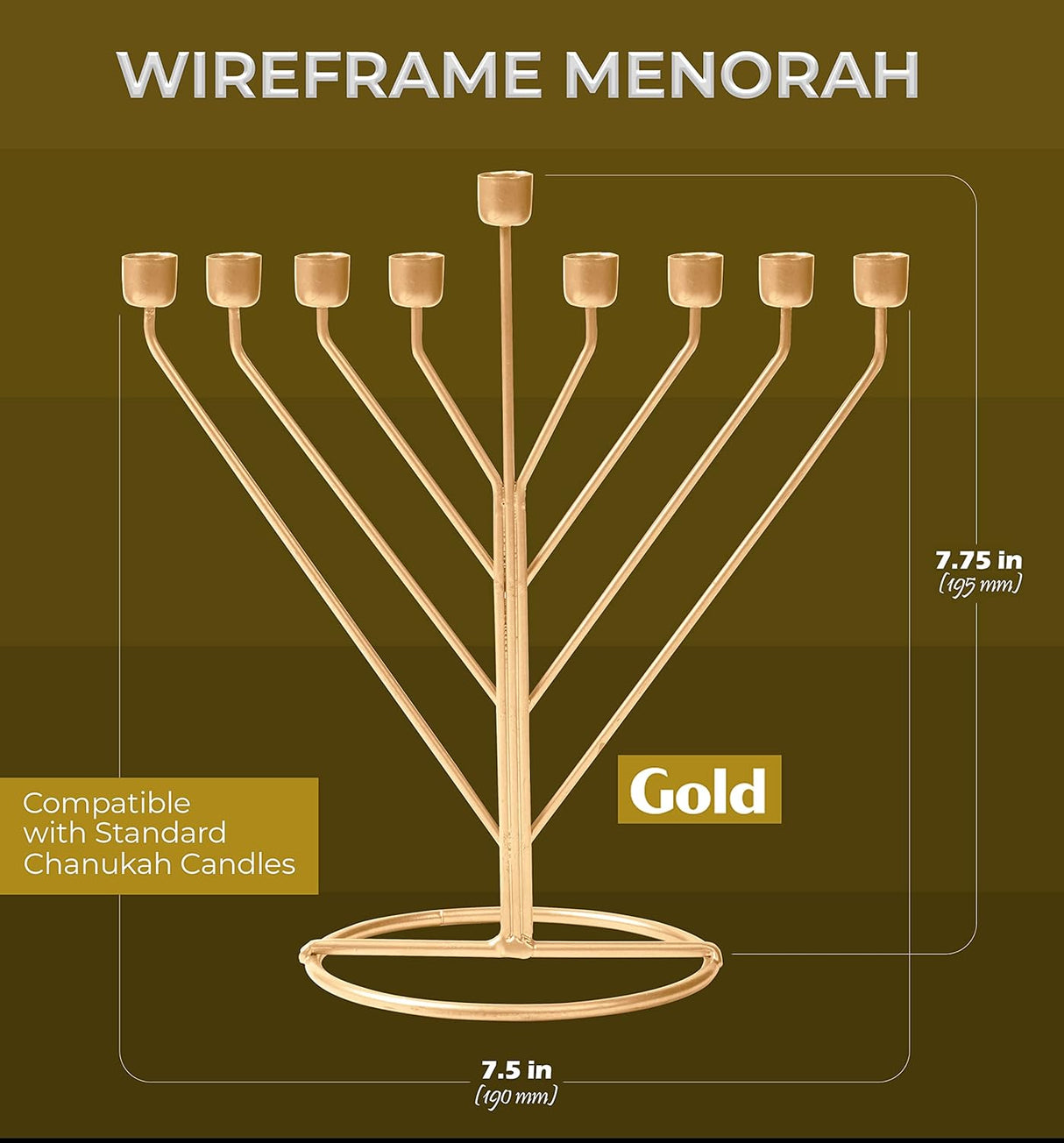 Candle Menorah Gold Rambam Wireframe