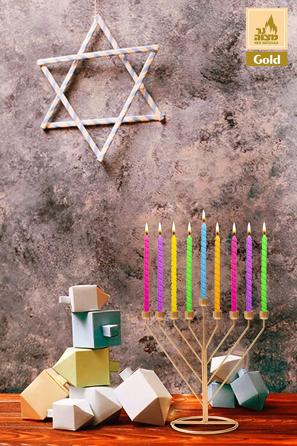 Candle Menorah Gold Rambam Wireframe