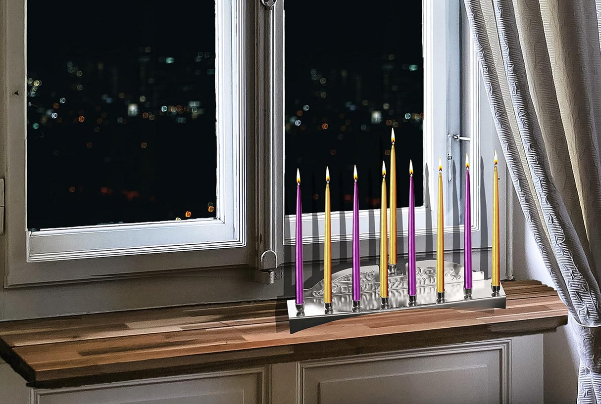 Nickel Candle Menorah - Fits all Standard Chanukah Candles - Classic Wall Design
