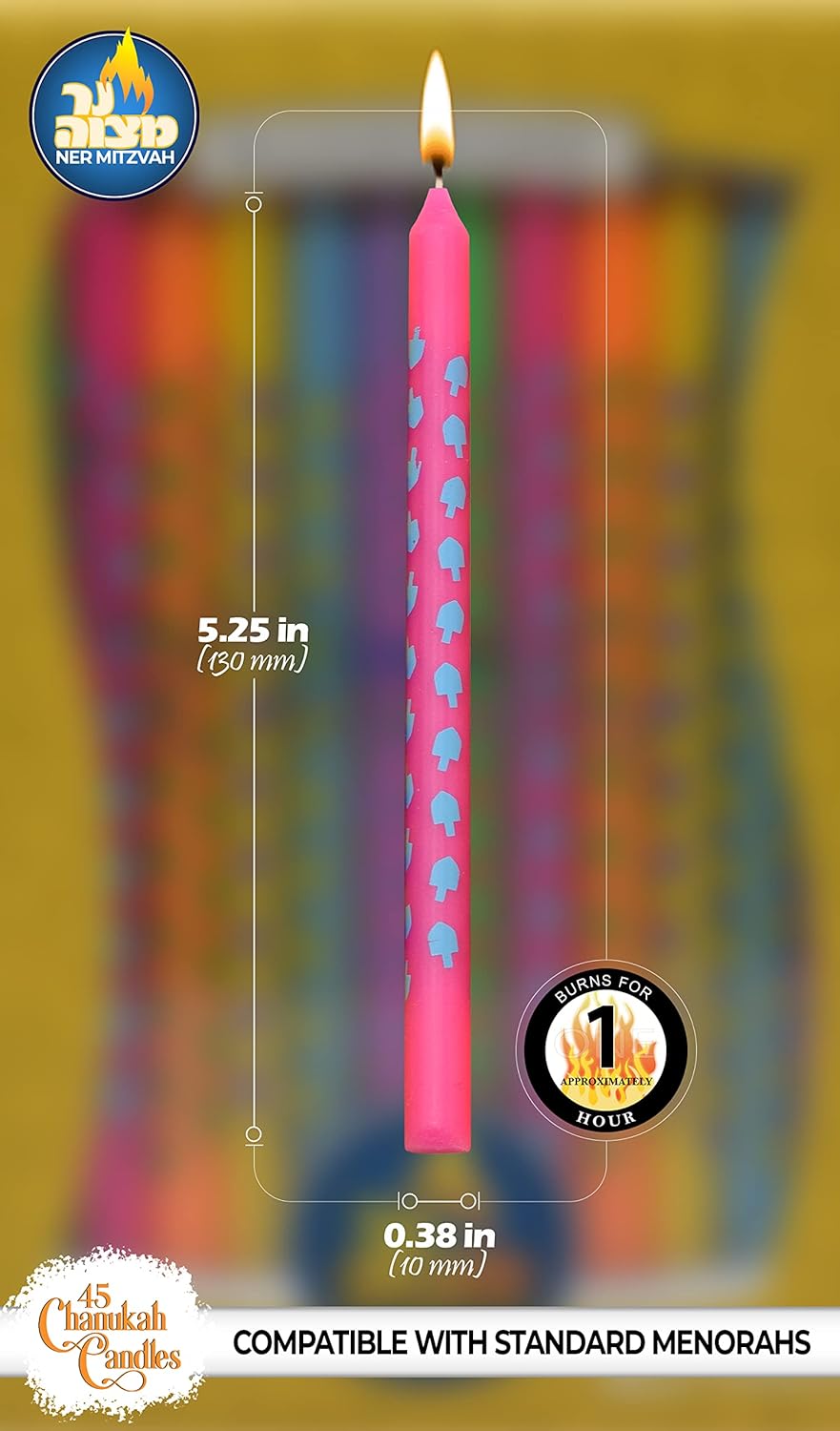 Ner Mitzvah Dreidel Art Dripless Handmade Chanukah Candles