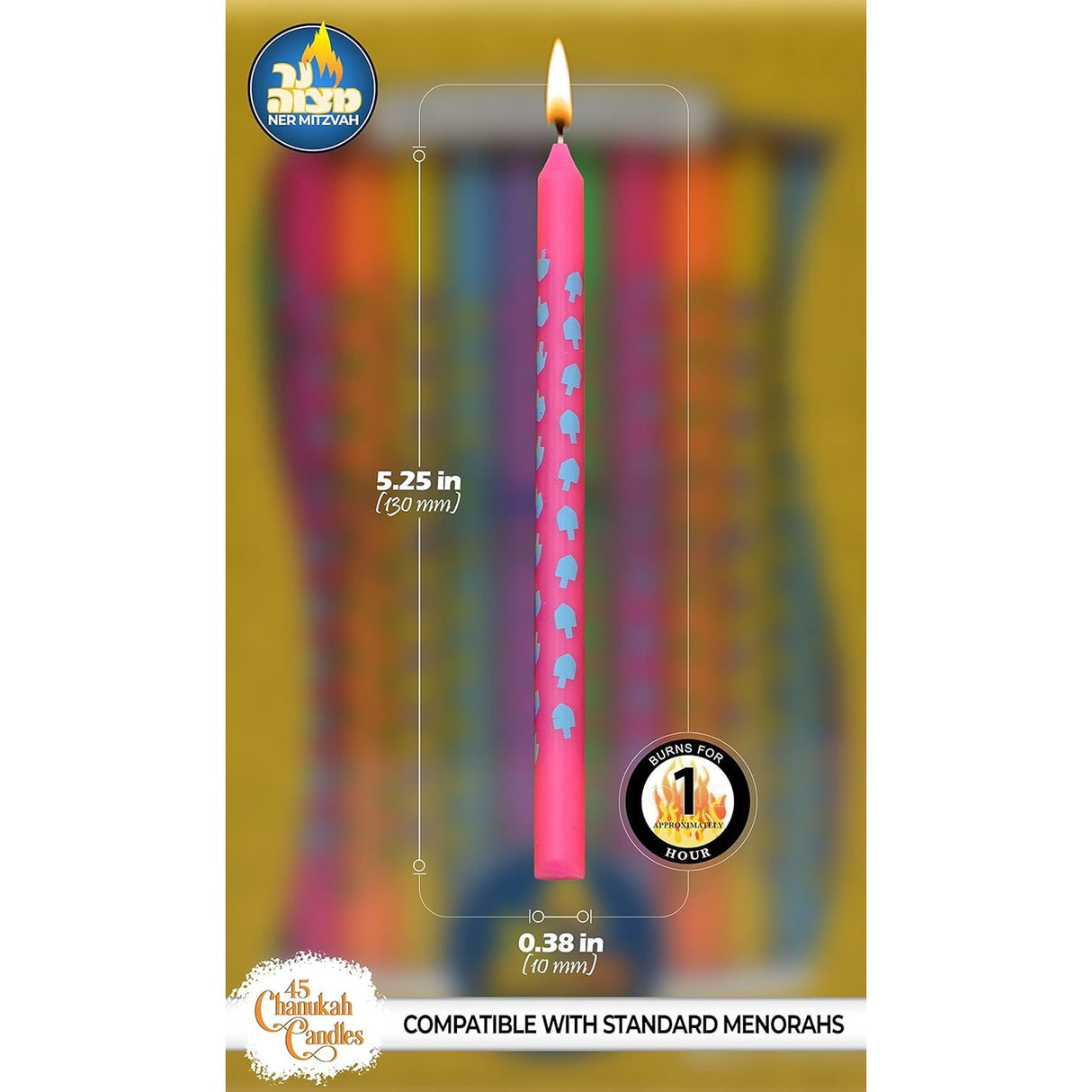 Ner Mitzvah Dreidel Art Dripless Handmade Chanukah Candles