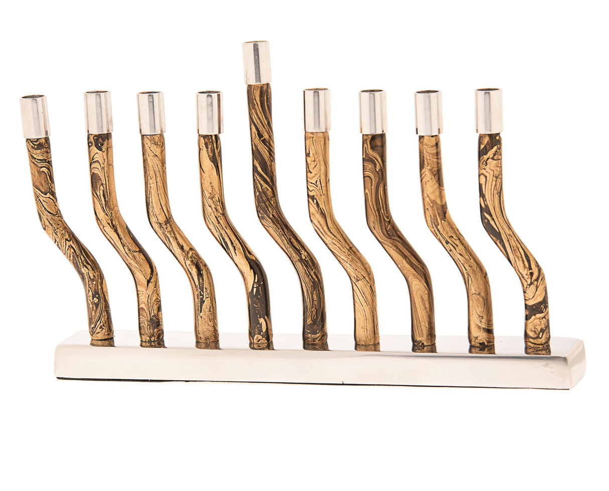 Menorah Metal Modern Swirl Gold