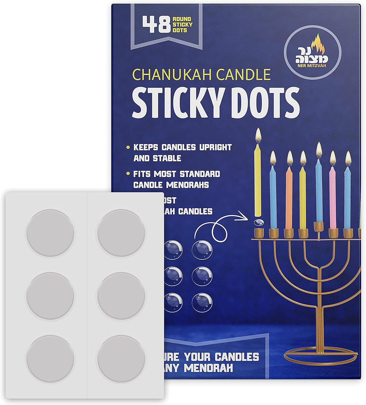 Chanukah Candle Sticky Dots Small Size 48 Count