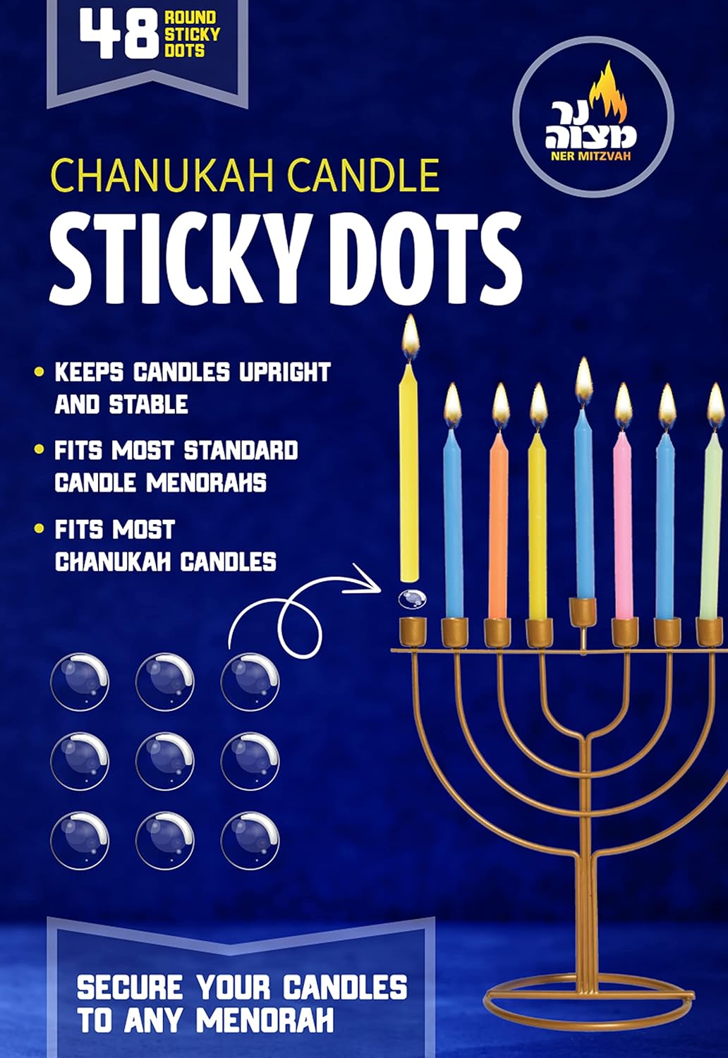 Chanukah Candle Sticky Dots Small Size 48 Count