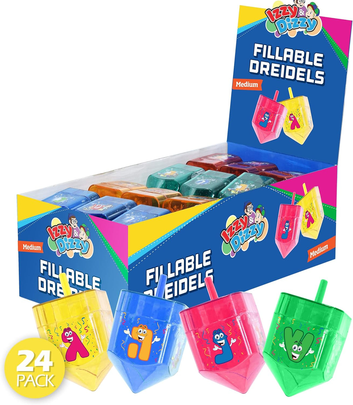 Izzy 'n' Dizzy Fillable Dreidels - Medium - 3 x 2 Inch - Great for Chocolate Coins and Candy - Assorted Random Designs