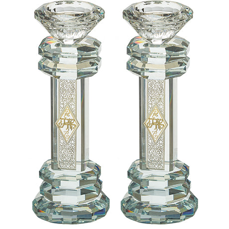 Crystal Candlesticks 19.5 cm with Metal Plaque- Ornaments