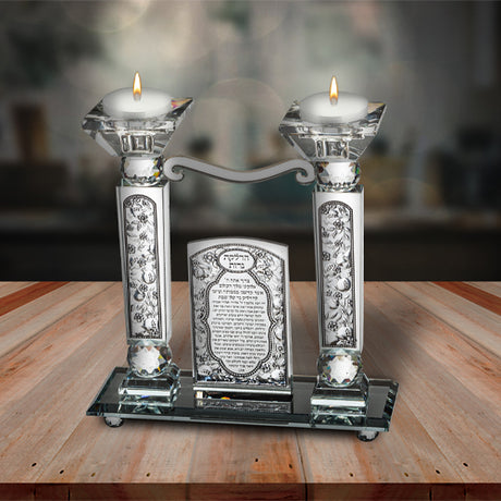 Crystal Candlesticks 21 cm with Metal Plaque- Pomegranate