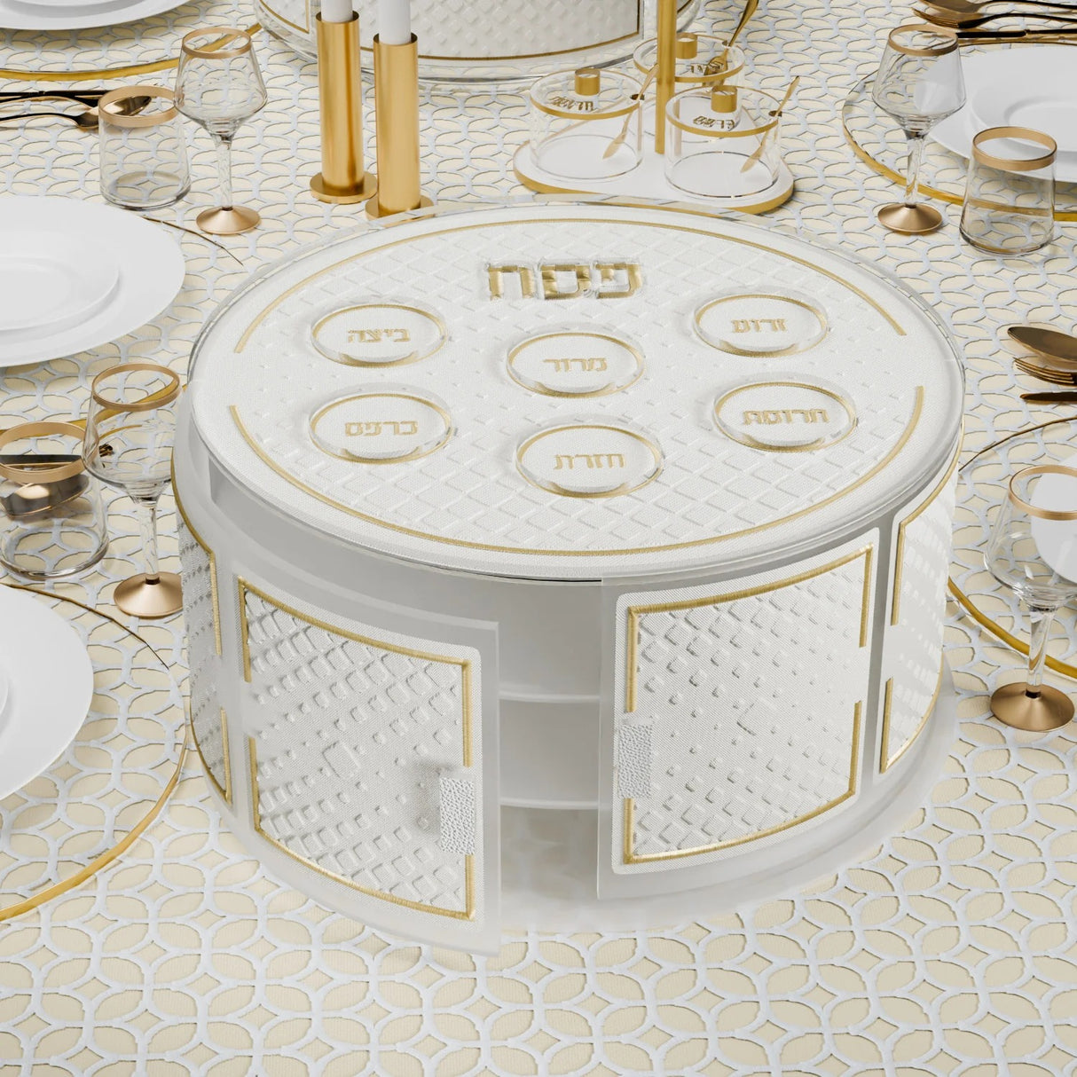 Diamond Leatherite Tiered Kearah Seder Plate - gold